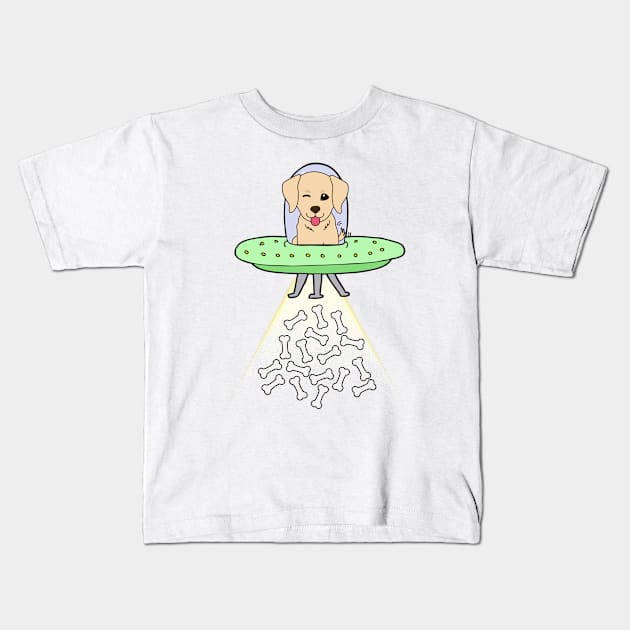 Funny retriever dog is flying a ufo Kids T-Shirt by Pet Station